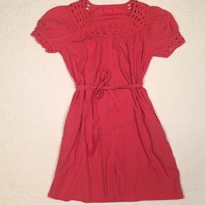 Elle - Cotton Dress w/ Islet Detailing & Tie-Waist